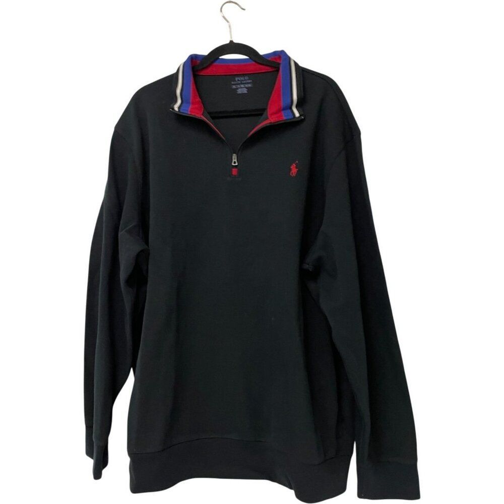 Polo Ralph Lauren Mens Sweater 2xl Black Polo 1/4 Zip Cotton Long Sleeve